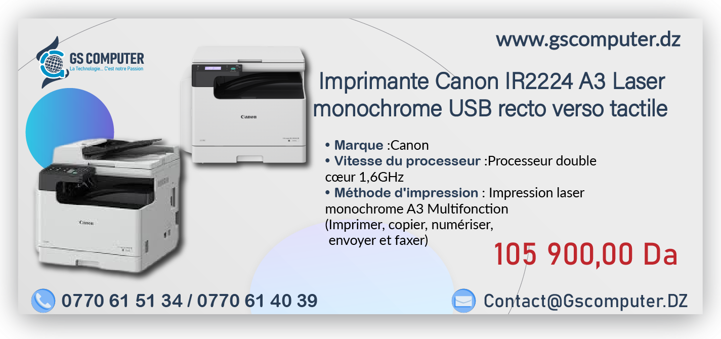 Imprimante Canon IR2224 A3 Laser monochrome USB recto verso